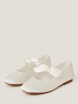 Monsoon Kids' Satin Bow Ballet Flat Shoes, Ivory - view 2, Ivory