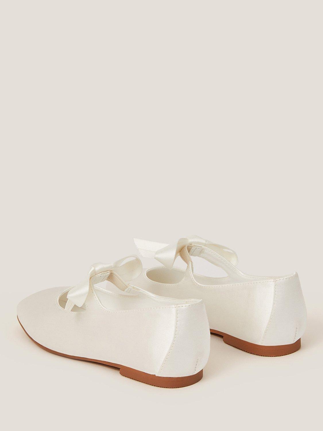 Product image 3 of 3, which shows Monsoon Kids' Satin Bow Ballet Flat Shoes, Ivory, 7 Jnr