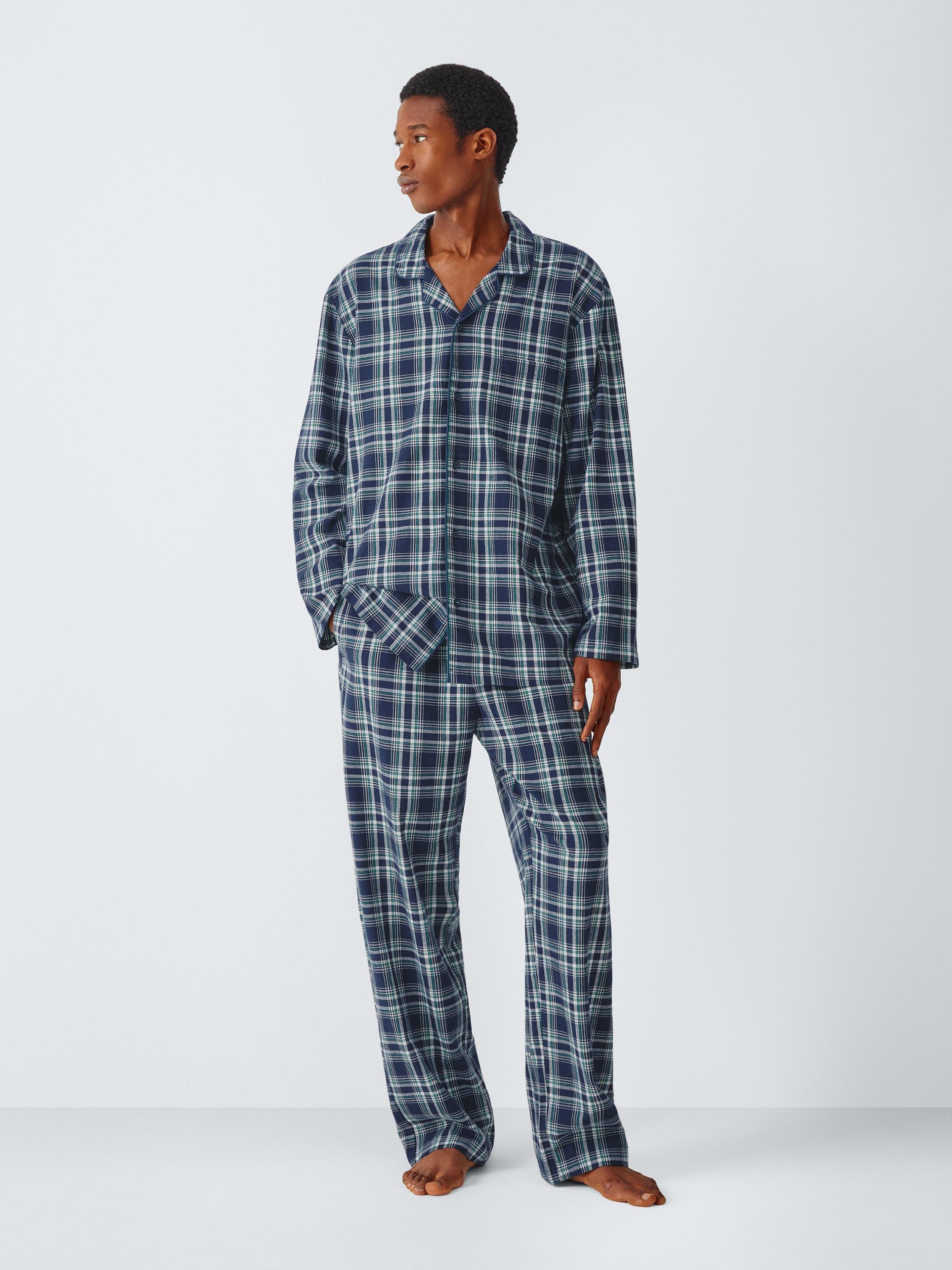 Product image 1 of 6, which shows John Lewis Check Organic Cotton Pyjama Set, Blue Navy, S