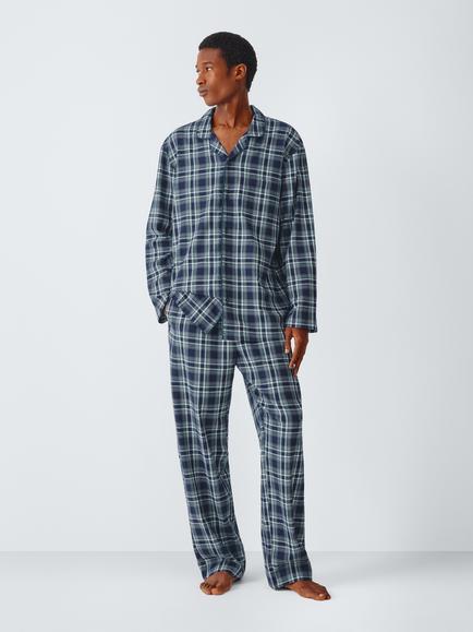 John Lewis Check Organic Cotton Pyjama Set, Blue Navy, Blue Navy