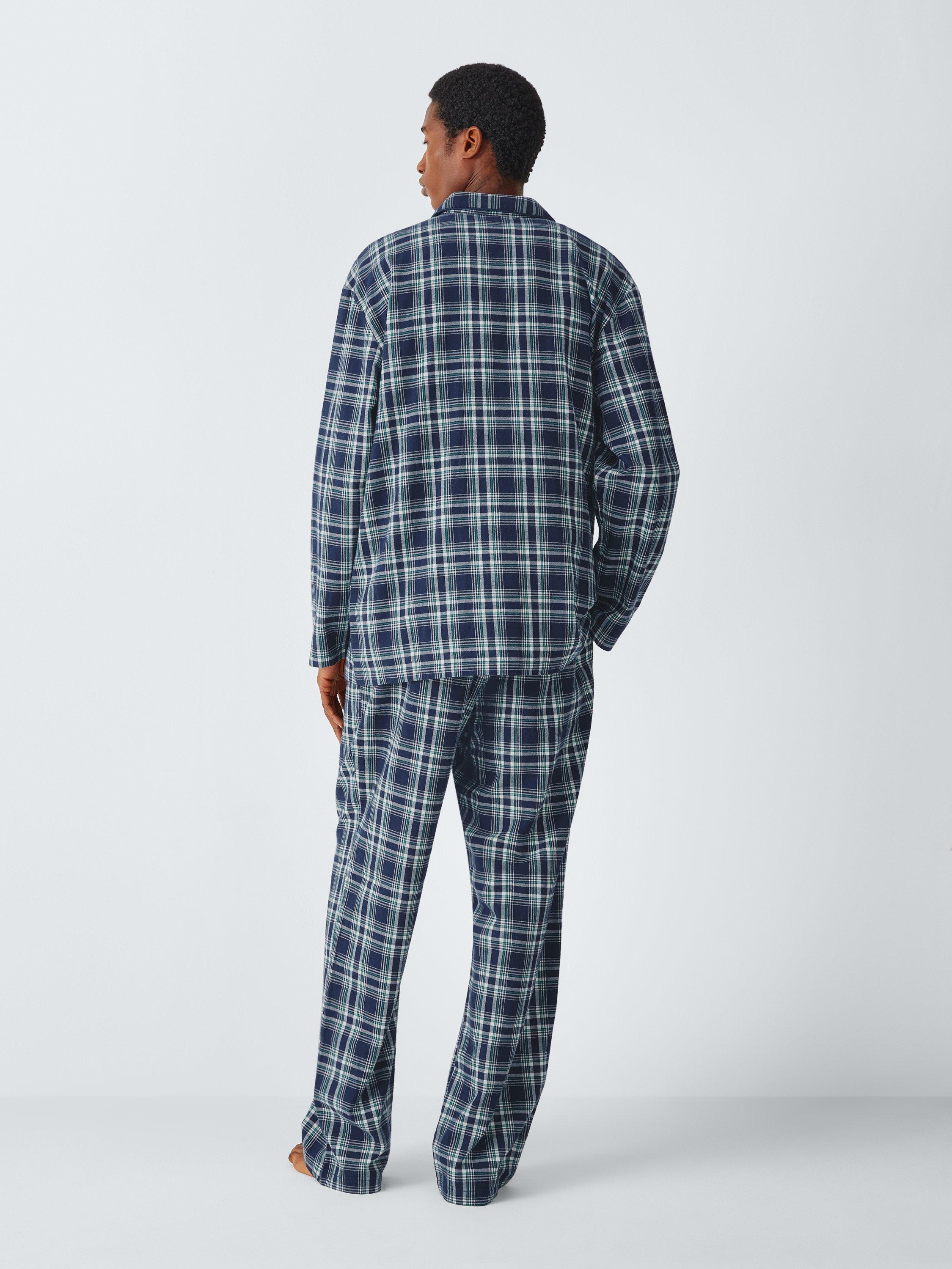 Product image 2 of 6, which shows John Lewis Check Organic Cotton Pyjama Set, Blue Navy, S