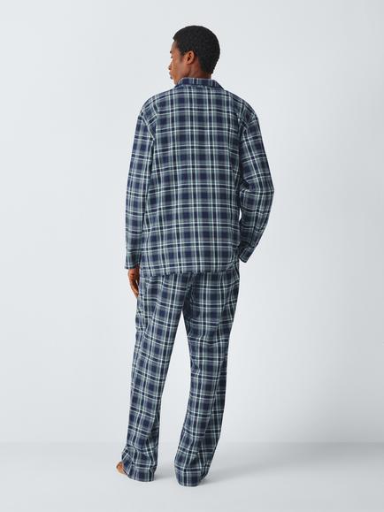 John Lewis Check Organic Cotton Pyjama Set, Blue Navy - view 2, Blue Navy