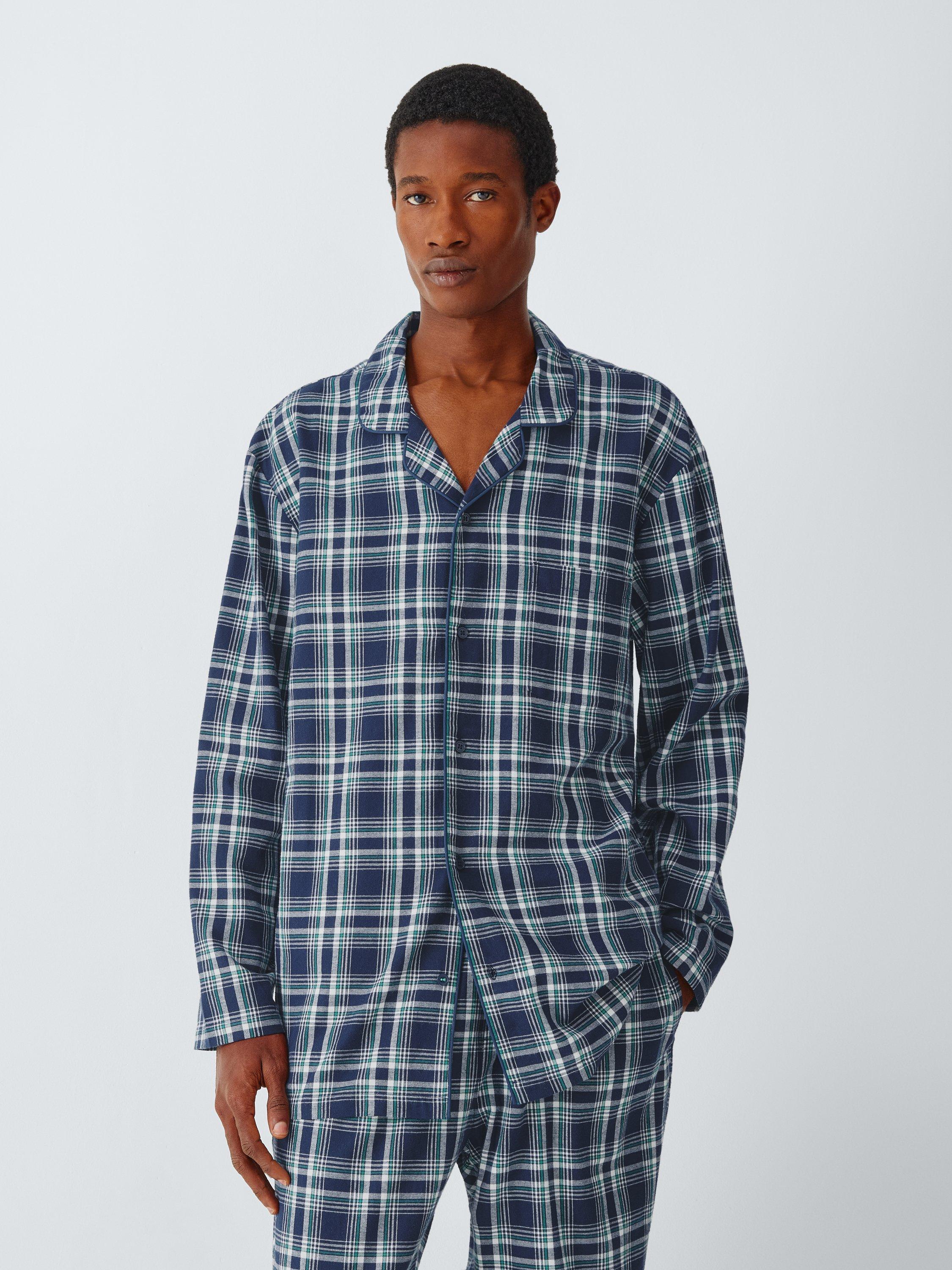Product image 3 of 6, which shows John Lewis Check Organic Cotton Pyjama Set, Blue Navy, S