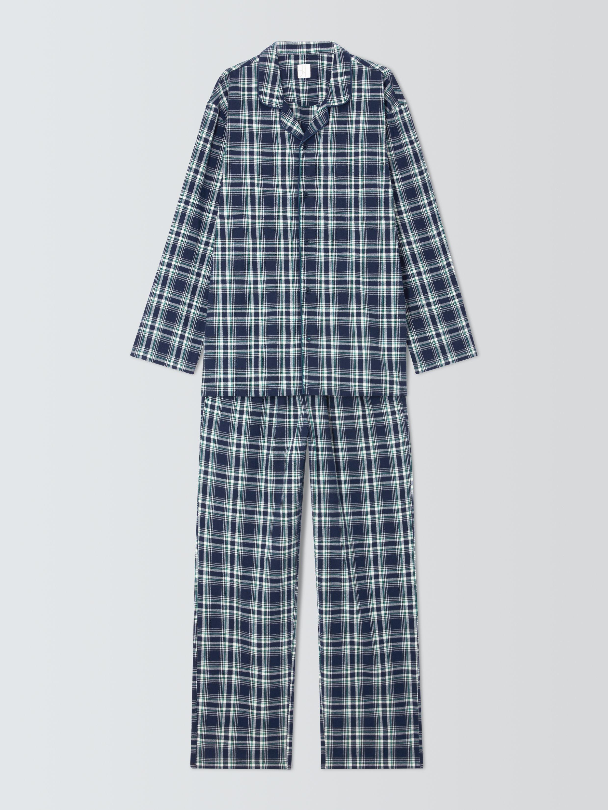 Product image 4 of 6, which shows John Lewis Check Organic Cotton Pyjama Set, Blue Navy, S