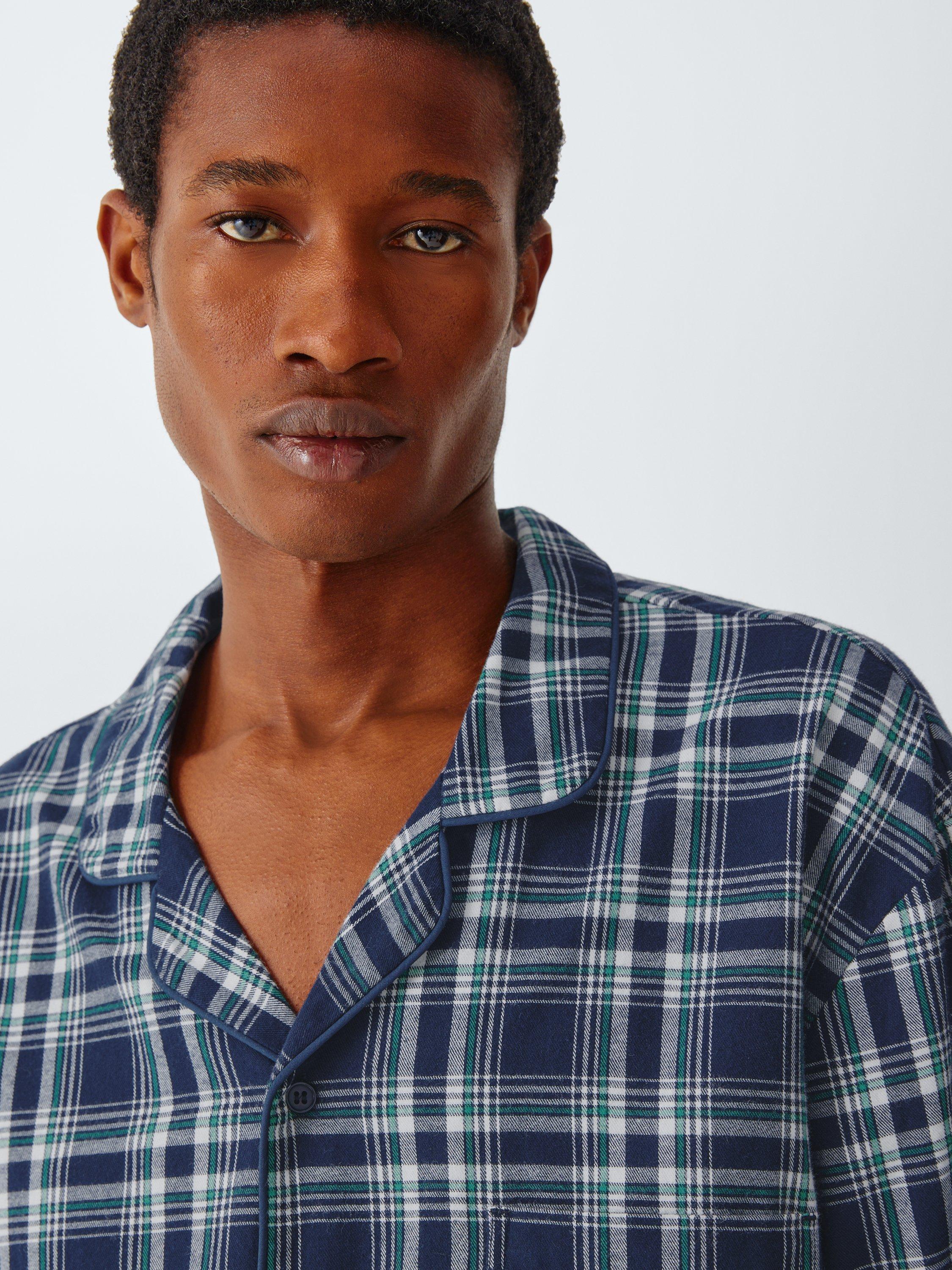 Product image 5 of 6, which shows John Lewis Check Organic Cotton Pyjama Set, Blue Navy, S