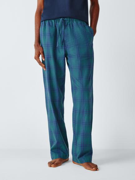 John Lewis Check Organic Cotton Pyjama Bottoms, Green Mid, Green Mid