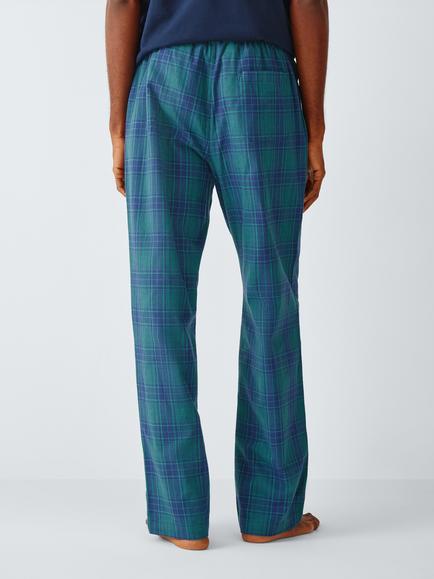 John Lewis Check Organic Cotton Pyjama Bottoms, Green Mid - view 2, Green Mid