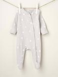 Truly Baby Star Zip Through Sleepsuit, Light Grey