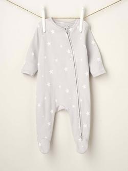 Truly Baby Star Zip Through Sleepsuit, Light Grey - view 2, Light Grey