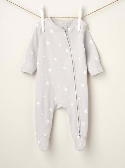 Truly Baby Star Zip Through Sleepsuit, Light Grey - view 2, Light Grey