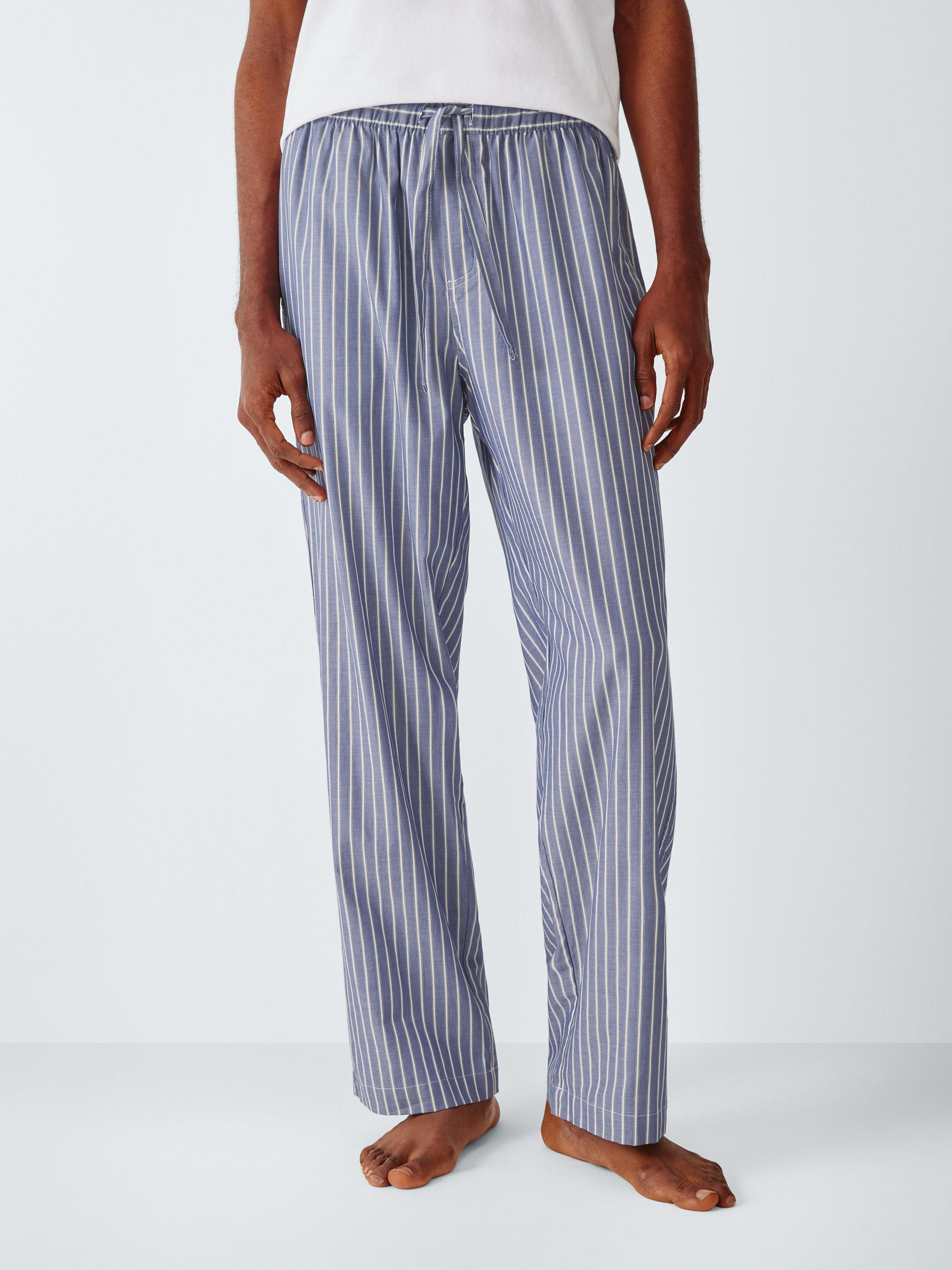 Product image 1 of 6, which shows John Lewis Stripe Organic Cotton Pyjama Bottoms, Blue Mid, S