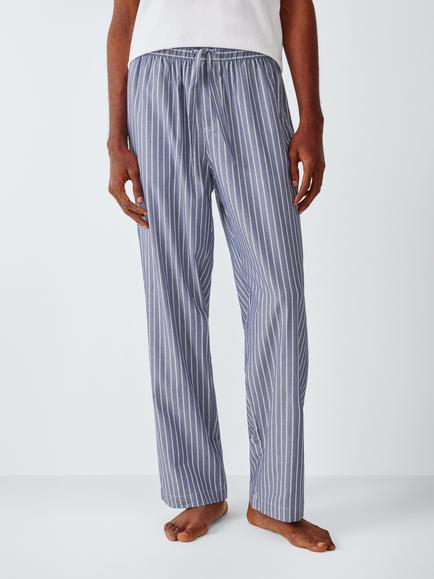 John Lewis Stripe Organic Cotton Pyjama Bottoms, Blue Mid, Blue Mid