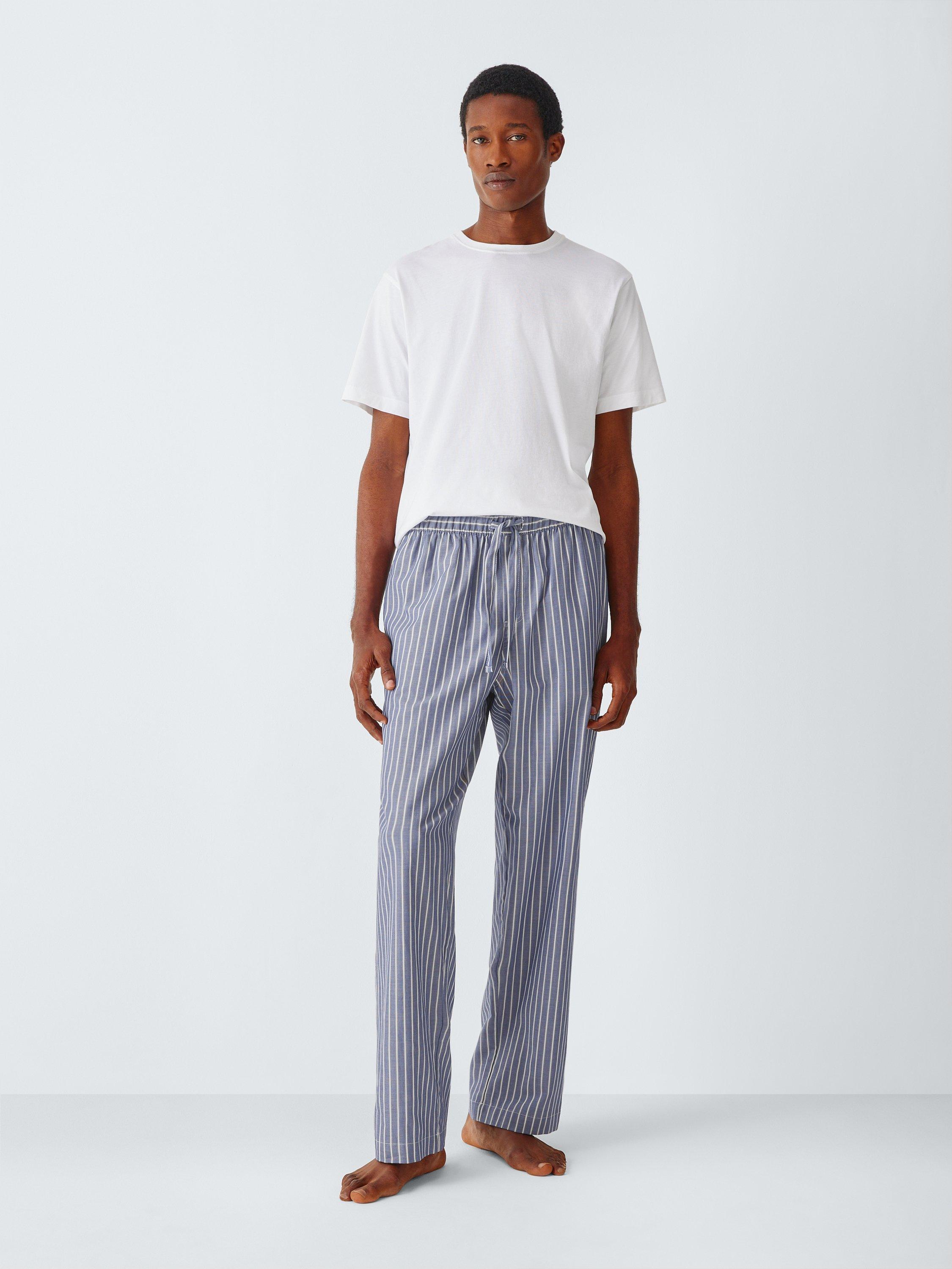 Product image 3 of 6, which shows John Lewis Stripe Organic Cotton Pyjama Bottoms, Blue Mid, S