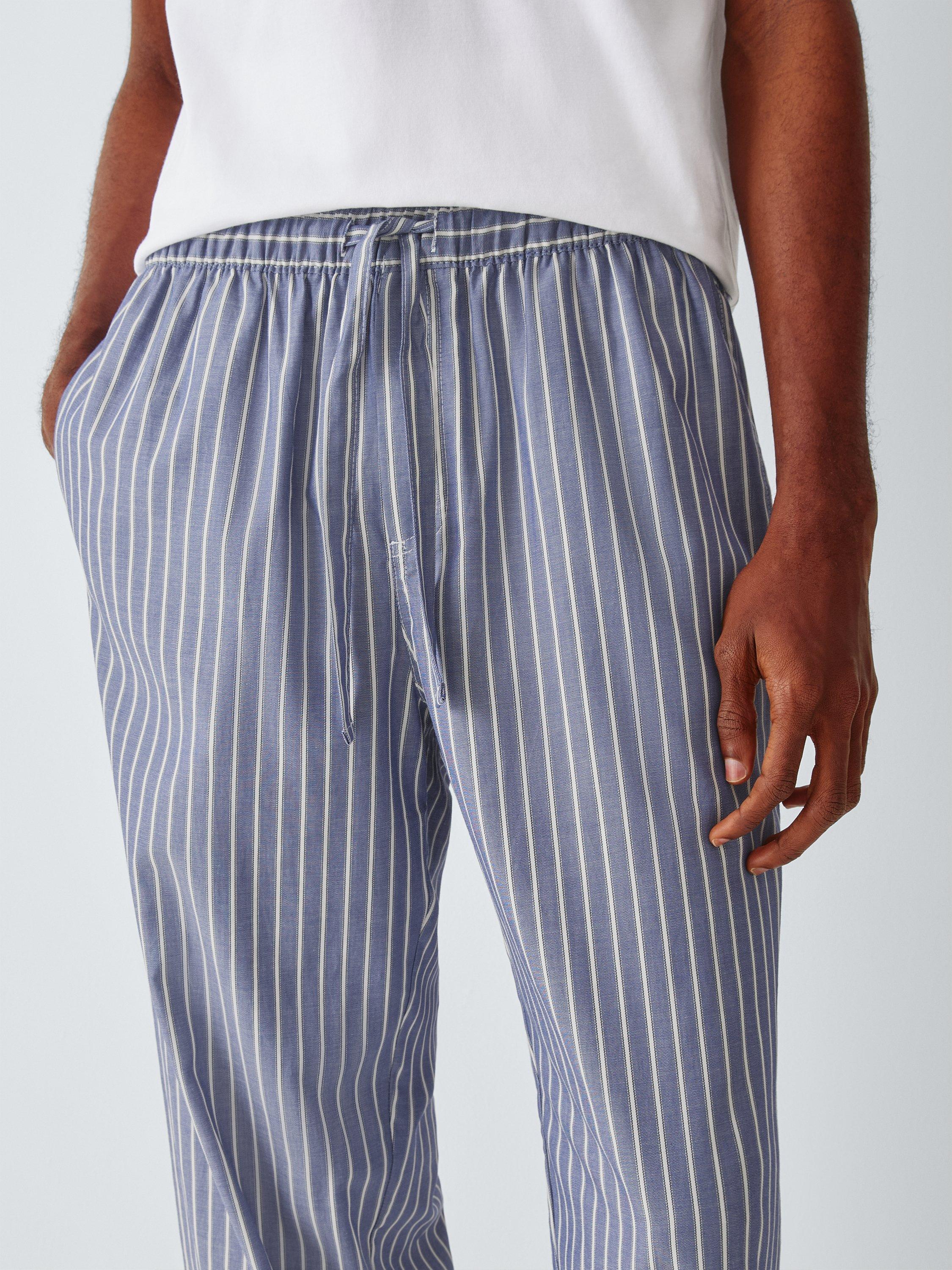 Product image 5 of 6, which shows John Lewis Stripe Organic Cotton Pyjama Bottoms, Blue Mid, S