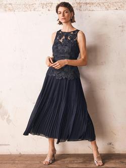Mint Velvet Floral Appliqué Maxi Dress, Navy Blue, Navy Blue