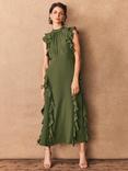 Mint Velvet High Neck Ruffle Maxi Dress, Green