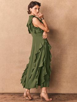 Mint Velvet High Neck Ruffle Maxi Dress, Green - view 2, Green