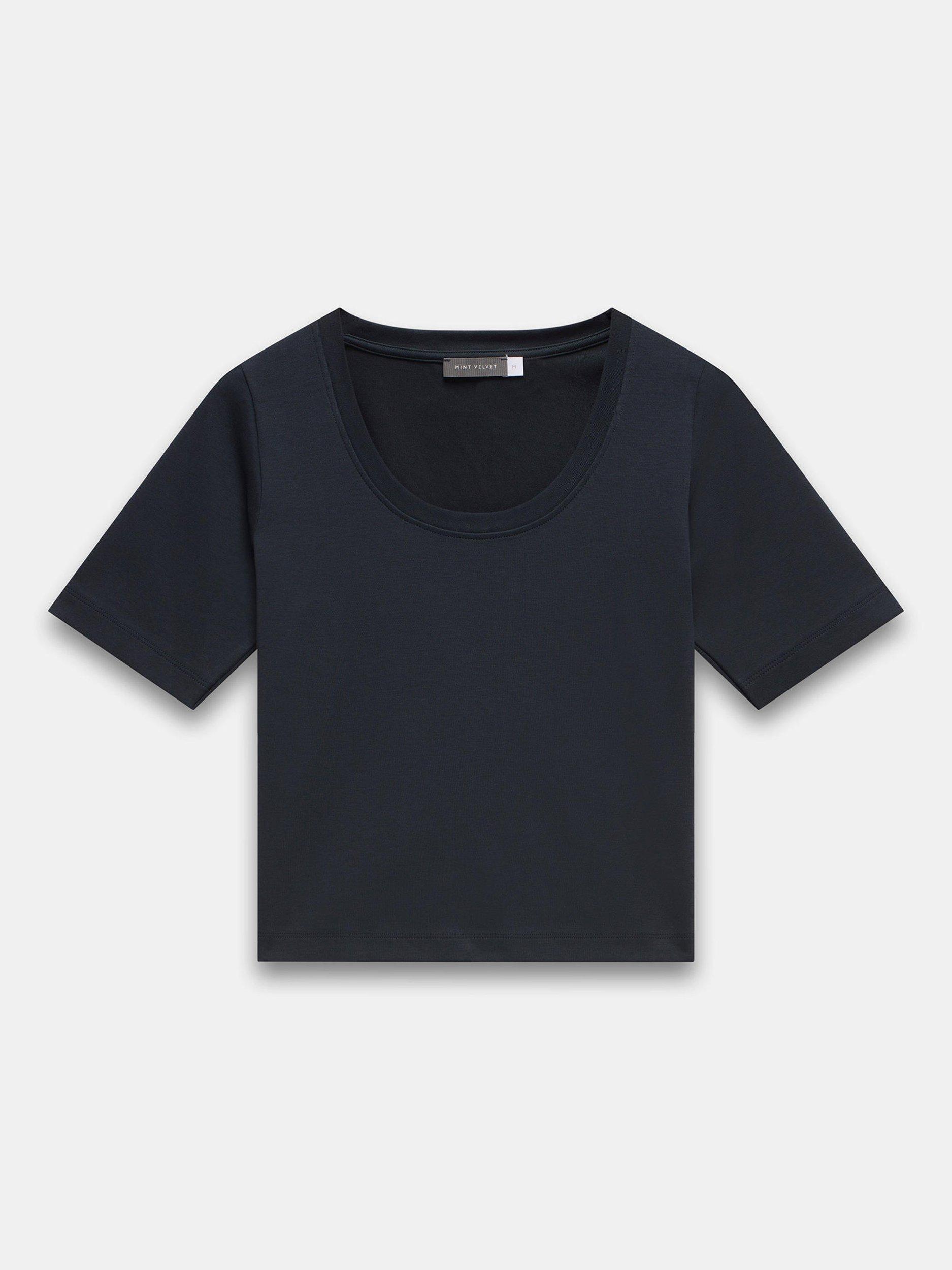 Product image 5 of 6, which shows Mint Velvet Scoop Neck T-Shirt, Navy, XS