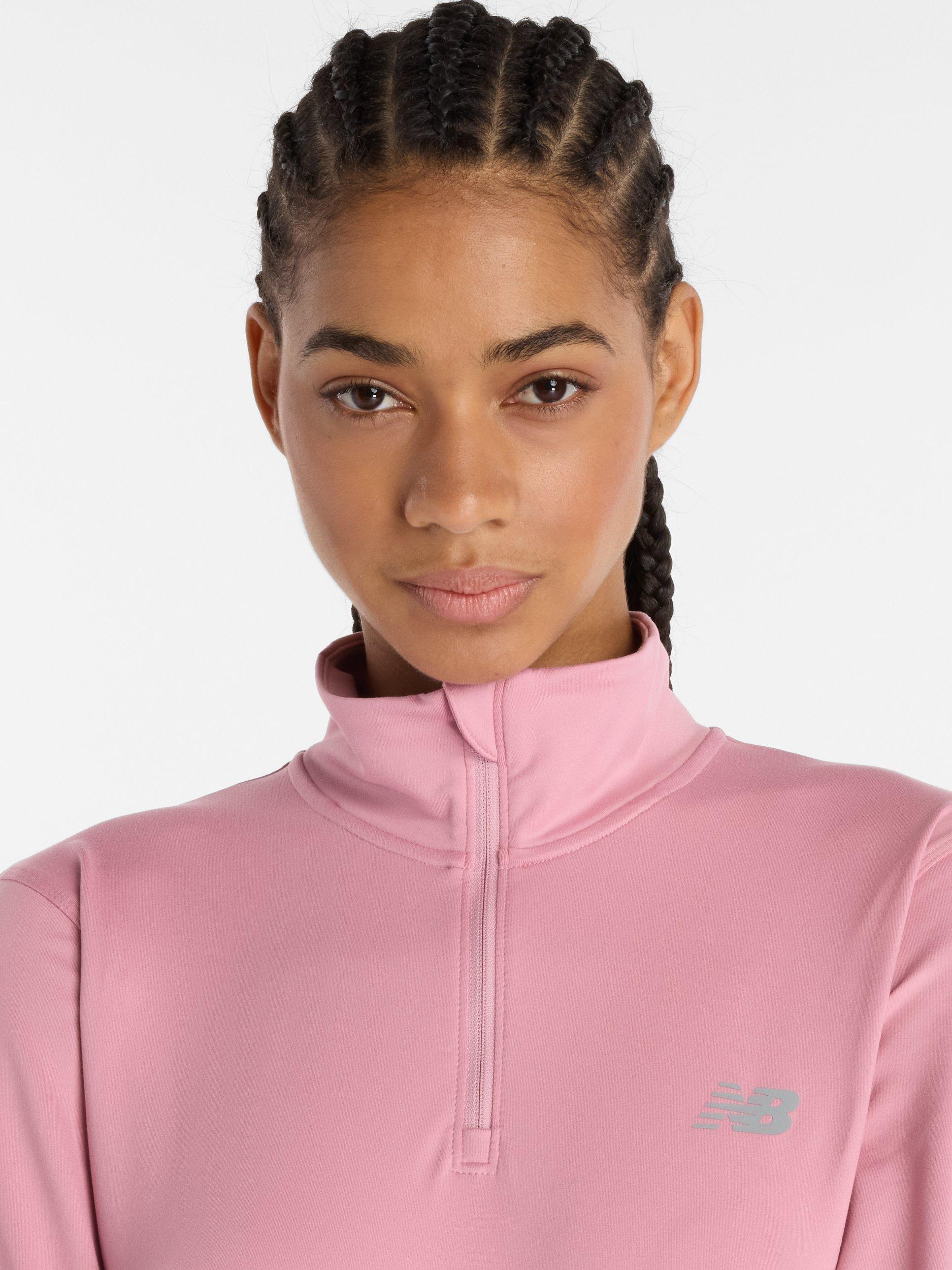 Product image 4 of 6, which shows New Balance Women's Essentials Space 1/4 Zip Pullover, Pink Taffy, XS