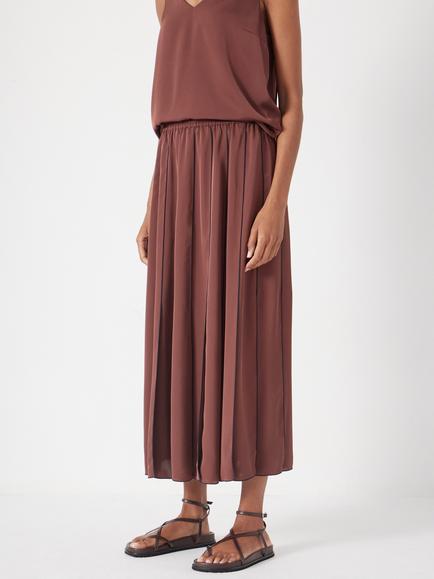 HUSH Pippa Satin Pleated Skirt, Burgundy Brown/Dark Navy