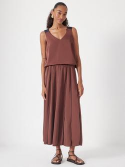 HUSH Pippa Satin Pleated Skirt - view 2, Burgundy Brown/Dark Navy