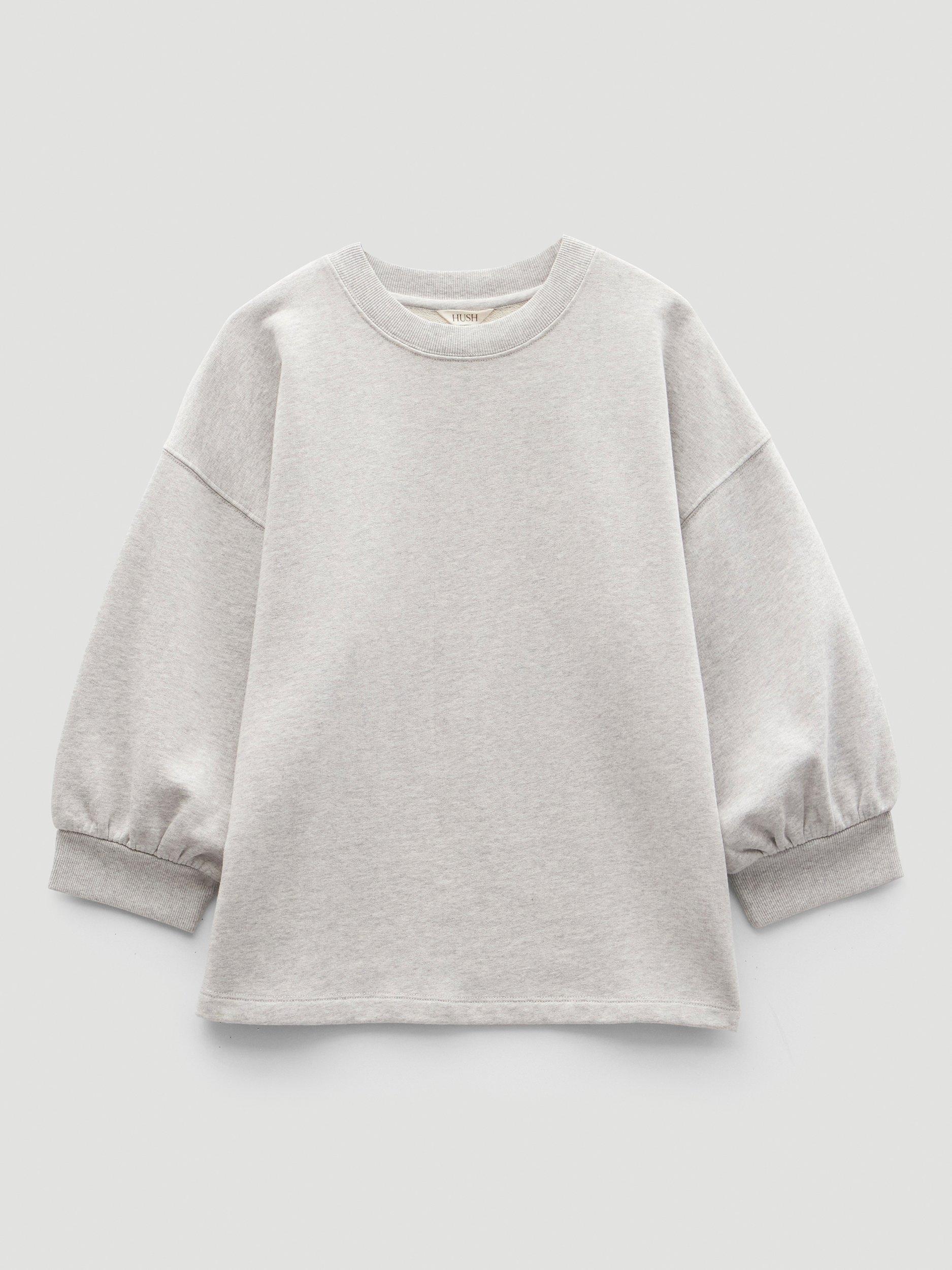 Product image 1 of 1, which shows HUSH Crop Sleeve Jersey Sweatshirt, Grey Marl, XXS