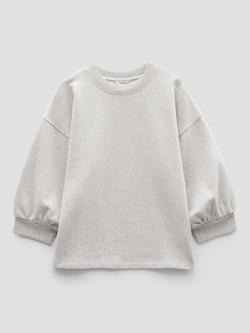 HUSH Crop Sleeve Jersey Sweatshirt, Grey Marl, Grey Marl