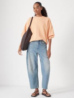 HUSH Crop Sleeve Jersey Sweatshirt, Grey Marl, Apricot Orange
