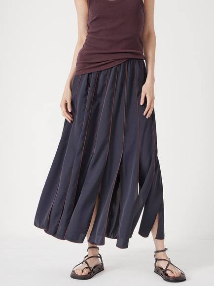 HUSH Pippa Satin Pleated Skirt, Dark Navy/Burgundy Brown