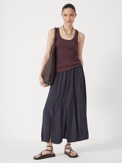 HUSH Pippa Satin Pleated Skirt - view 2, Dark Navy/Burgundy Brown