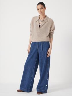 HUSH Cashmere Rich Long Sleeve Polo Jumper - view 2, Oatmeal Marl