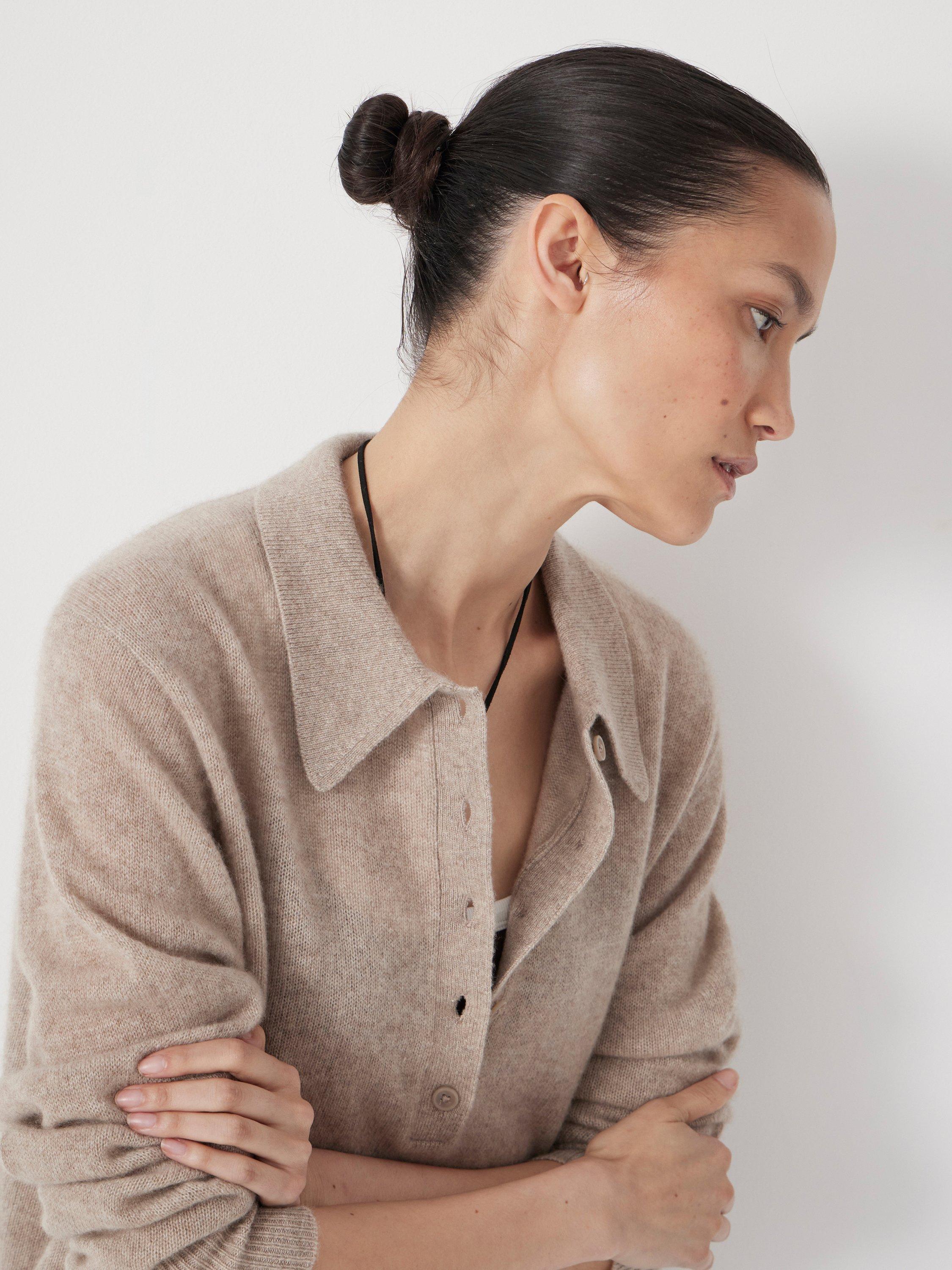 Product image 3 of 4, which shows HUSH Open Collar Cashmere Rich Jumper, Oatmeal Marl, L