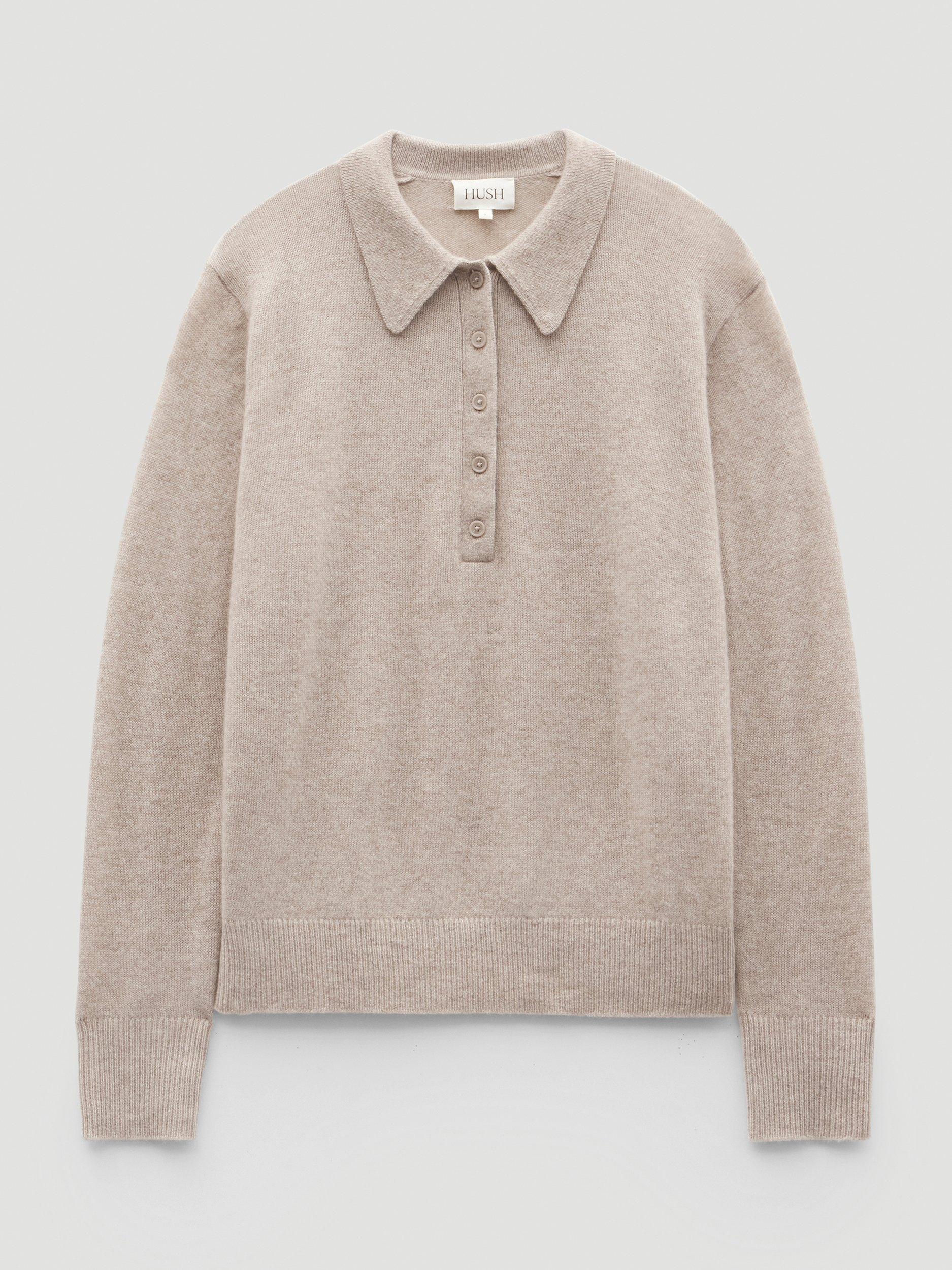Product image 4 of 4, which shows HUSH Open Collar Cashmere Rich Jumper, Oatmeal Marl, L