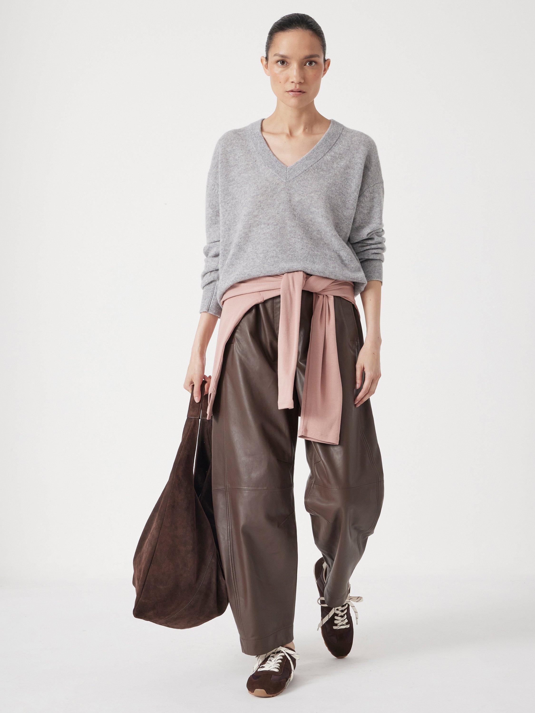 Product image 2 of 5, which shows HUSH Scarlett V-Neck Cashmere Rich Jumper, Grey Marl, L