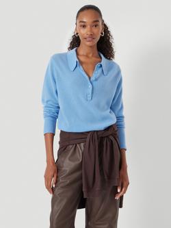 HUSH Cashmere Rich Long Sleeve Polo Jumper - view 2, Pale Blue