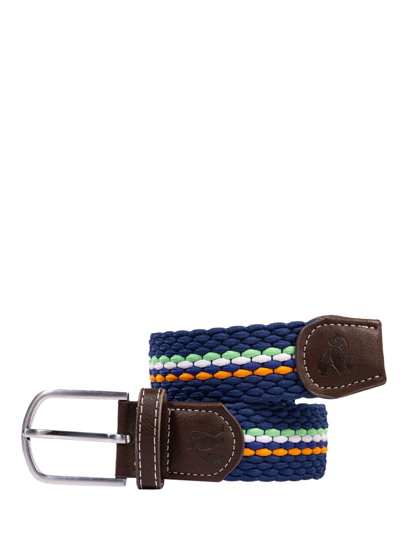 Product image 1 of 6, which shows Swole Panda Stripe Woven Belt, Green/Orange, S