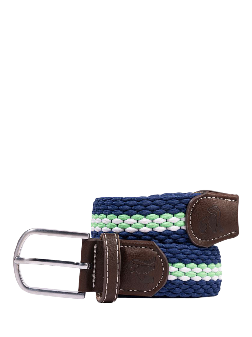 Product image 1 of 6, which shows Swole Panda Stripe Woven Belt, Navy/Green, S