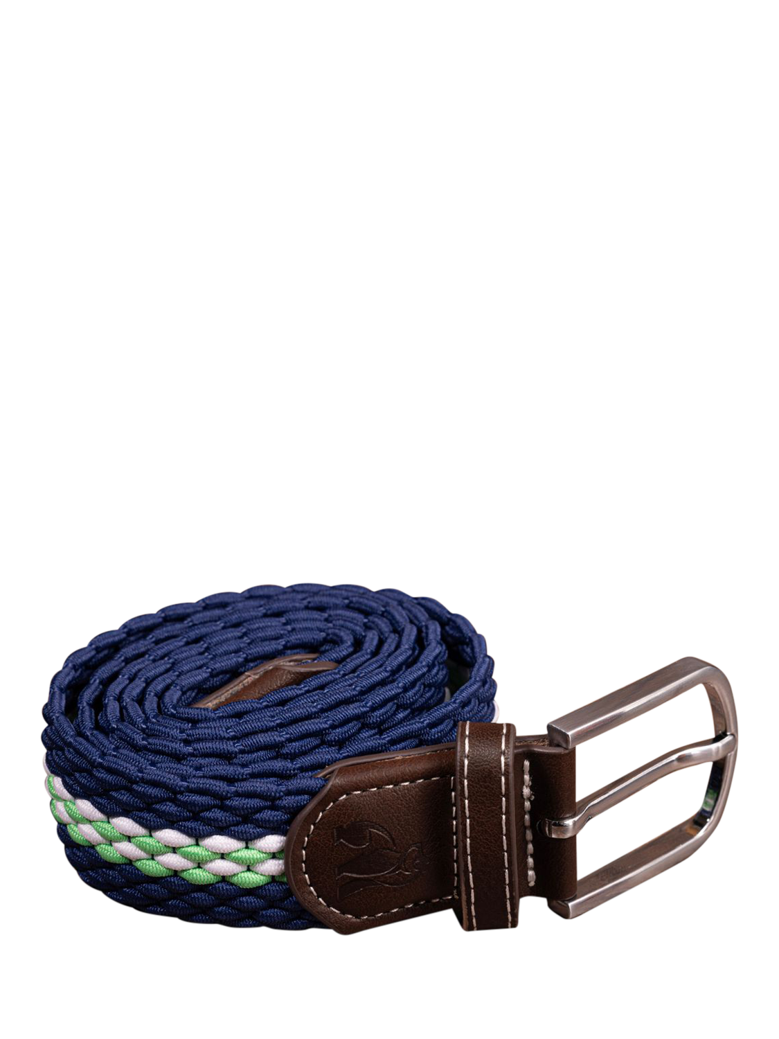 Product image 2 of 6, which shows Swole Panda Stripe Woven Belt, Navy/Green, S