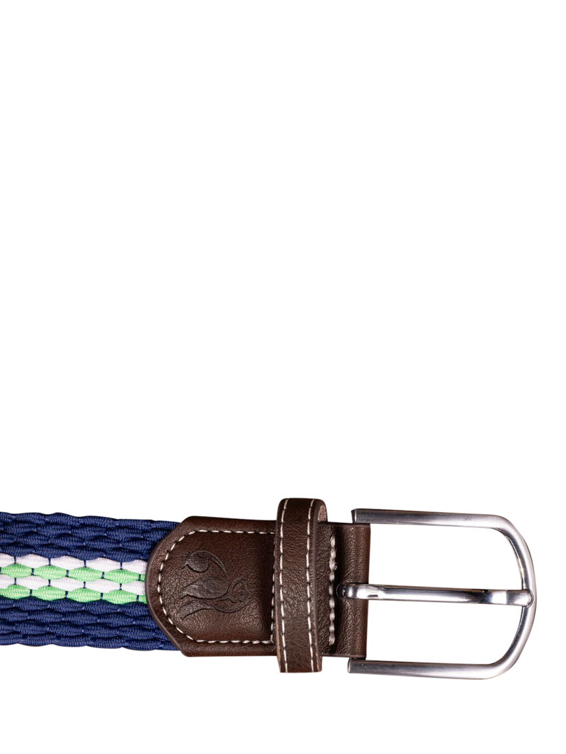 Product image 3 of 6, which shows Swole Panda Stripe Woven Belt, Navy/Green, S