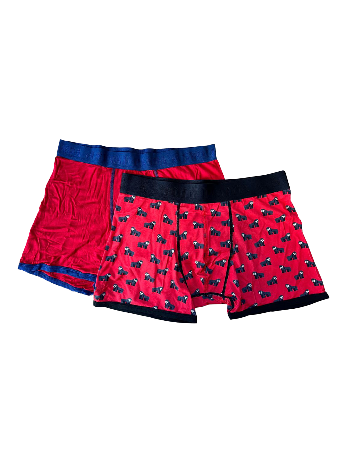 Product image 1 of 5, which shows Swole Panda Gorilla & Plain Bamboo Boxer Shorts, Pack of 2, Red, S