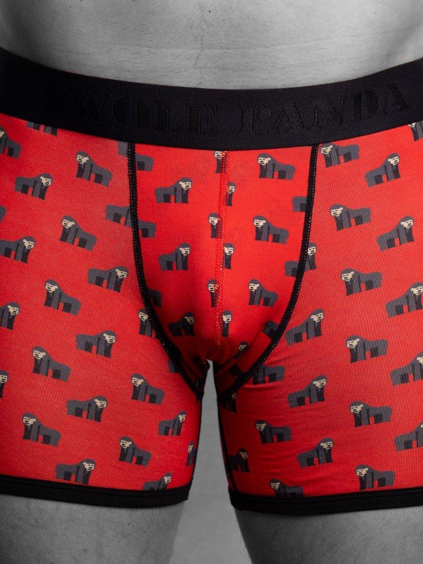 Product image 2 of 5, which shows Swole Panda Gorilla & Plain Bamboo Boxer Shorts, Pack of 2, Red, S