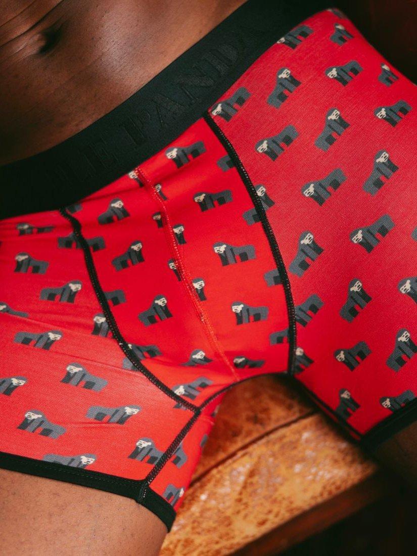 Product image 5 of 5, which shows Swole Panda Gorilla & Plain Bamboo Boxer Shorts, Pack of 2, Red, S