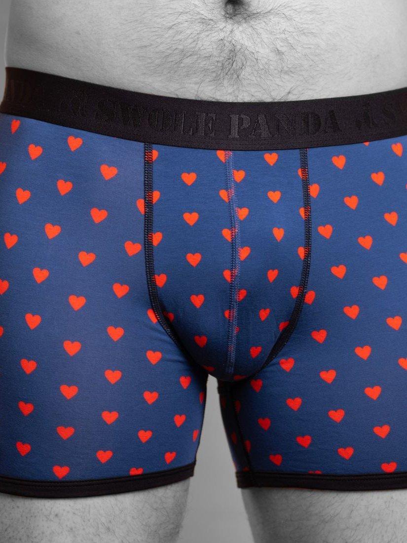 Product image 3 of 4, which shows Swole Panda Hearts & Plain Bamboo Boxer Shorts, Pack of 2, Red/Navy, S