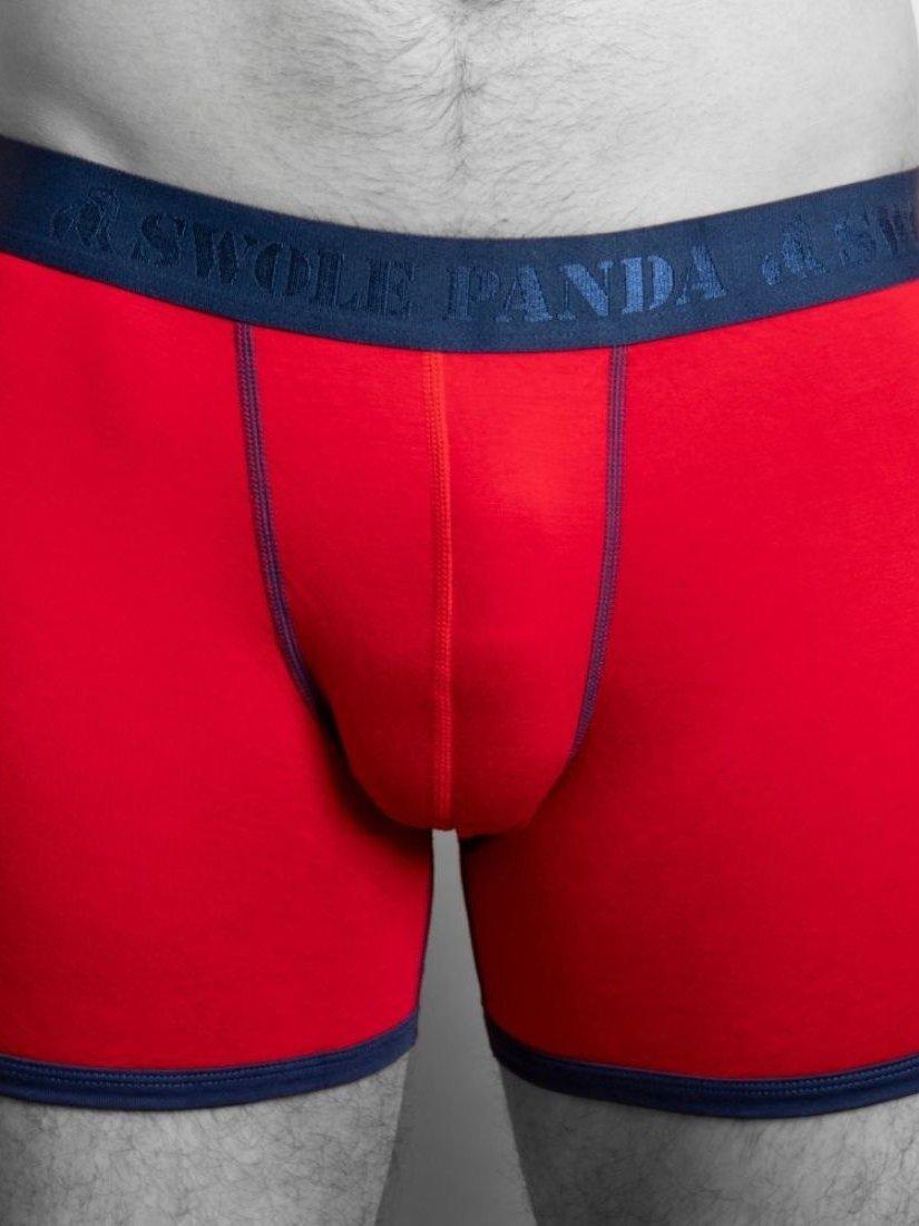 Product image 4 of 4, which shows Swole Panda Hearts & Plain Bamboo Boxer Shorts, Pack of 2, Red/Navy, S