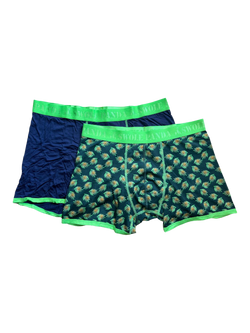 Swole Panda Leaves & Plain Bamboo Boxer Shorts, Pack of 2, Navy/Green, Navy/Green