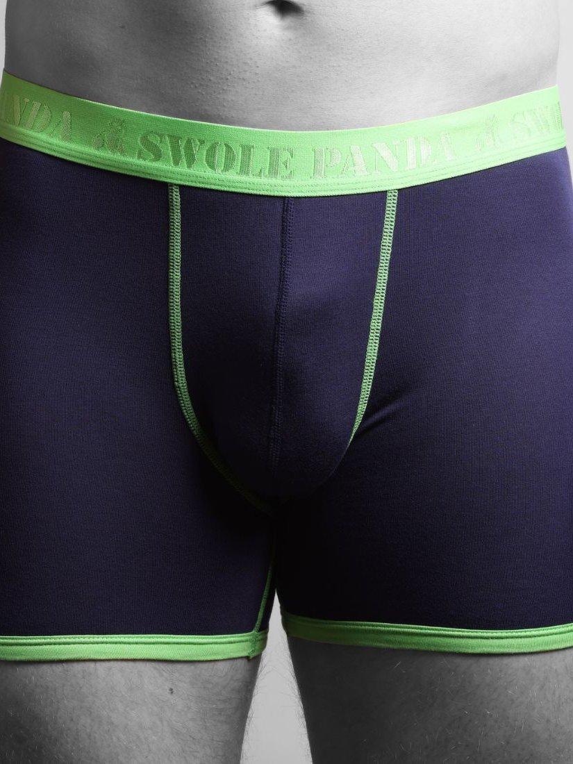 Product image 4 of 5, which shows Swole Panda Leaves & Plain Bamboo Boxer Shorts, Pack of 2, Navy/Green, S