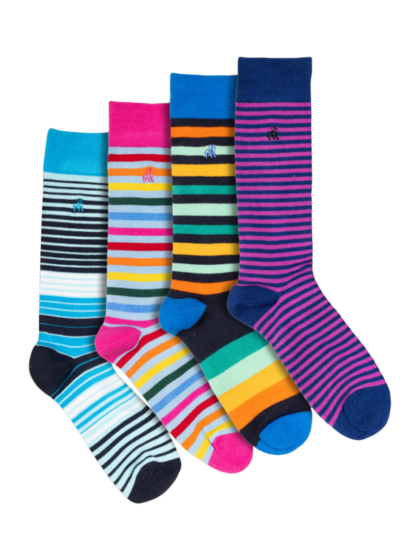 Product image 1 of 9, which shows Swole Panda Stripe Bamboo Socks, Pack of 4, Multi, 7-11