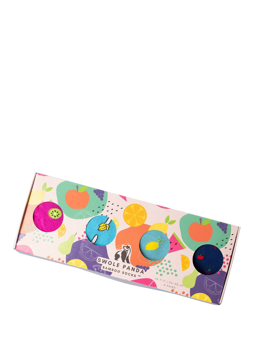 Product image 1 of 7, which shows Swole Panda Fruit Bamboo Socks Gift Box, Pack of 4, Multi, 7-11