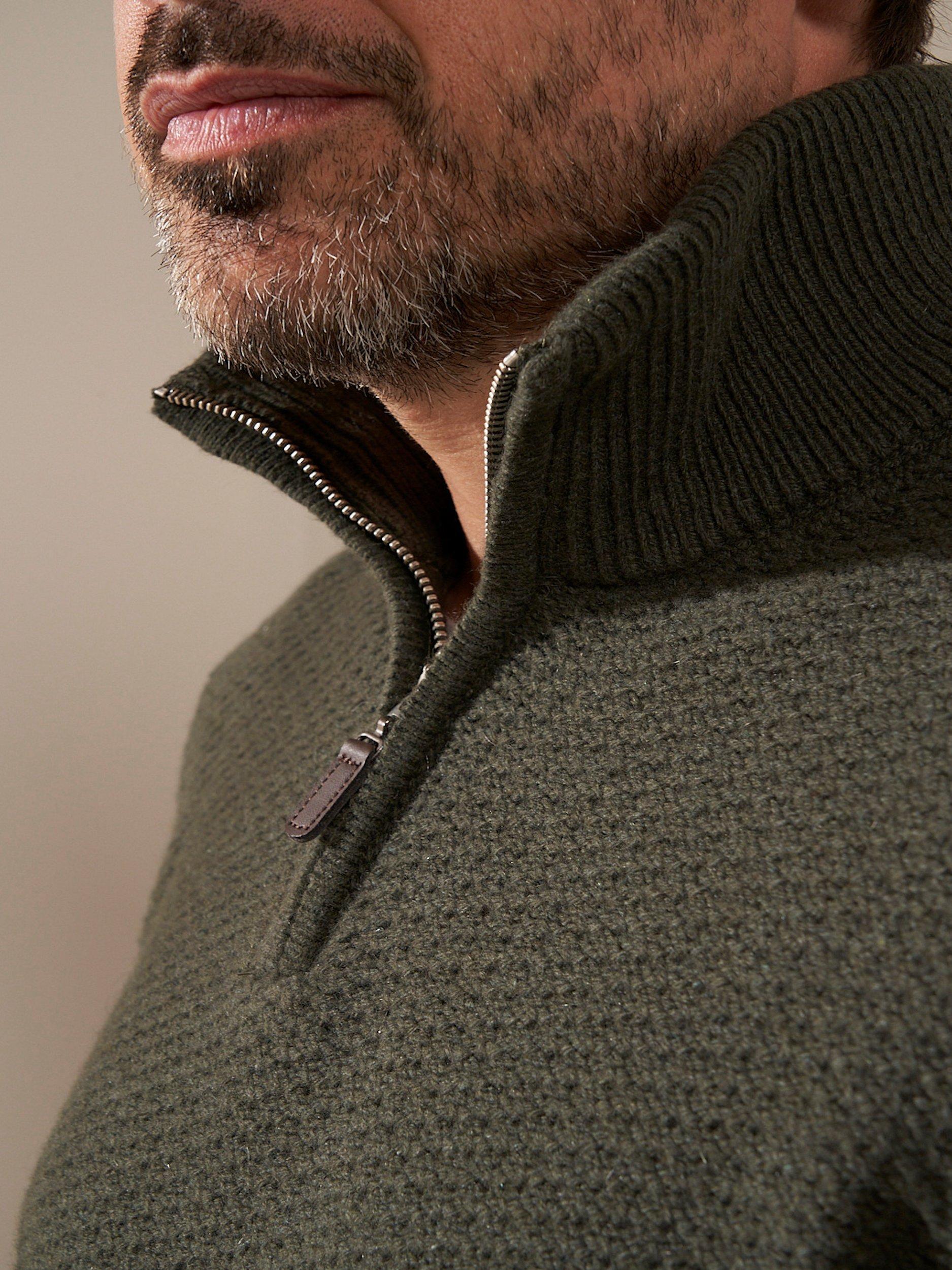 Product image 3 of 4, which shows Truly Windsor Wool Cashmere Blend Three-Quarter Zip Neck Jumper, Khaki, S