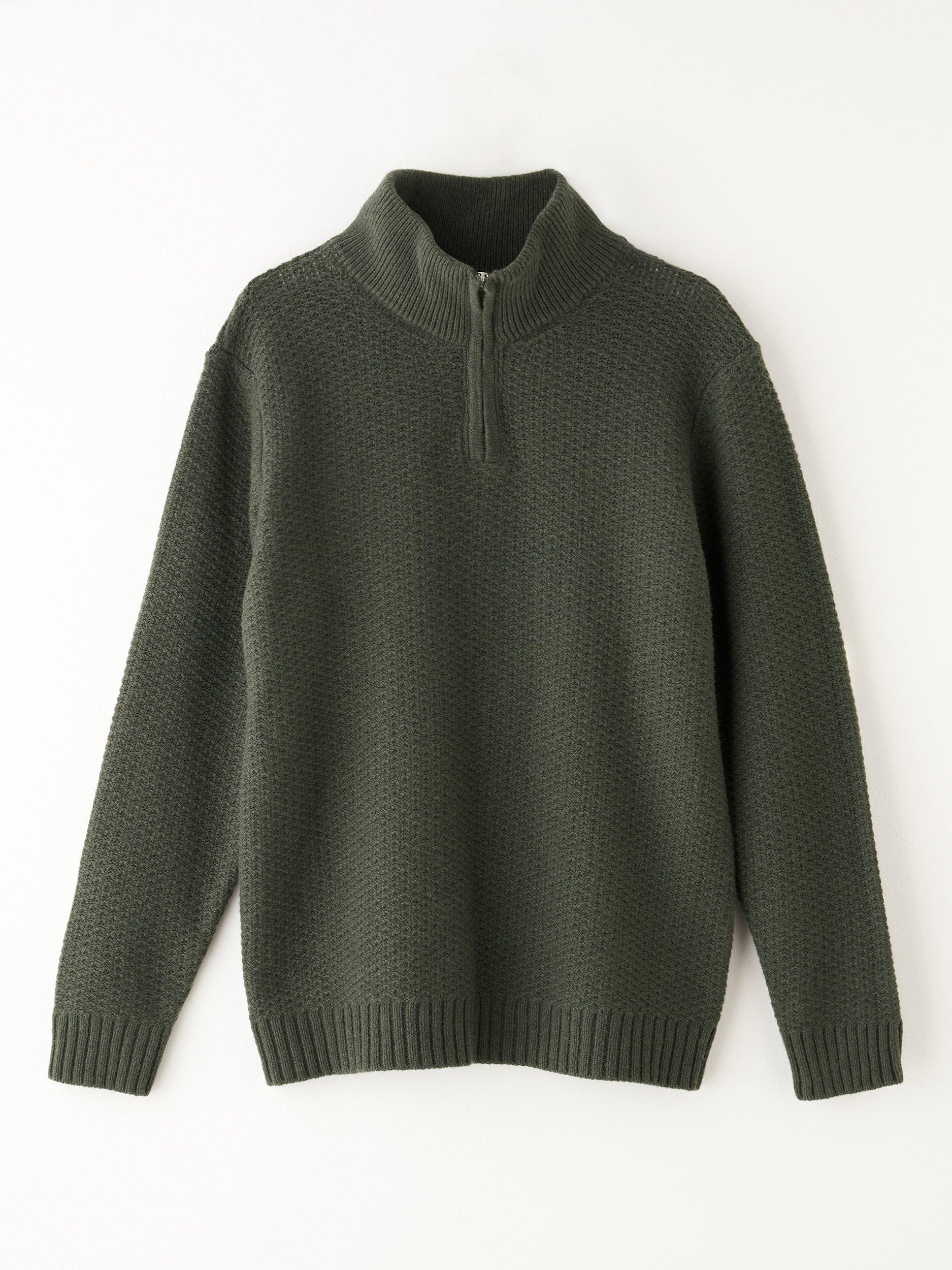 Product image 4 of 4, which shows Truly Windsor Wool Cashmere Blend Three-Quarter Zip Neck Jumper, Khaki, S